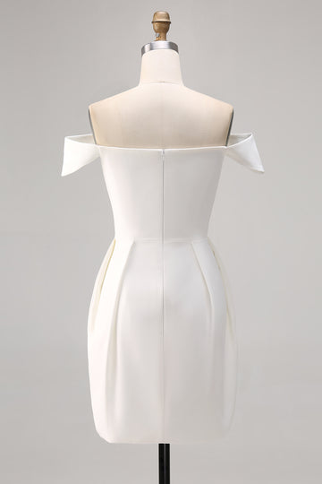 White Bodycon Off The Shoulder Satin Graduation Dress